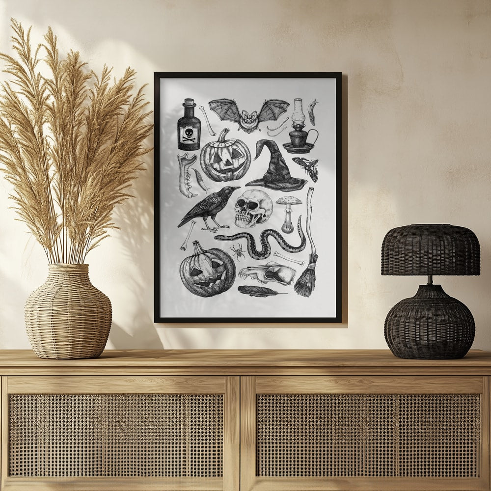 Spooky Halloween Illustration Halloween Wall Art Print – Gothic Occult Halloween Poster