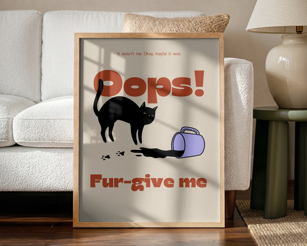 Oops Coffee Cat Halloween Wall Art Print – Funny Halloween Poster