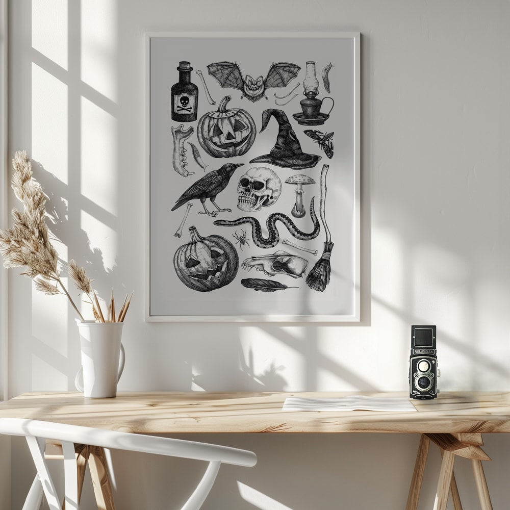 Spooky Halloween Illustration Halloween Wall Art Print – Gothic Occult Halloween Poster