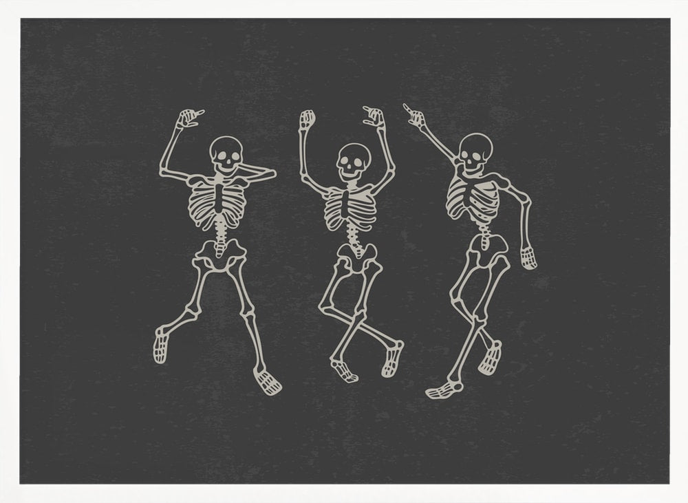 Three Dancing Skeletons Halloween Wall Art Print – Gothic Vintage Halloween Poster