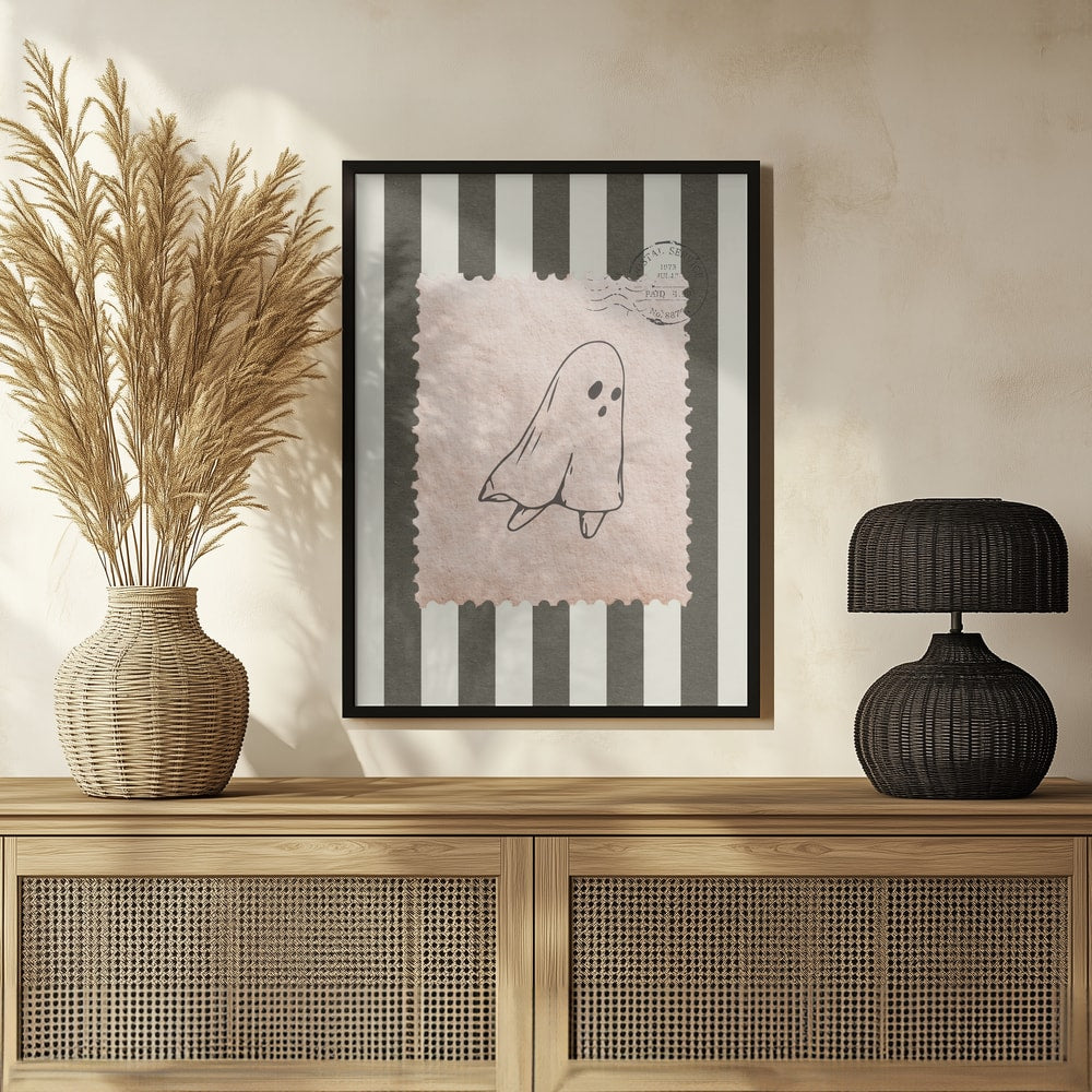 Cute Ghost Stamp Halloween Wall Art Print – Cute Kawaii Halloween Poster