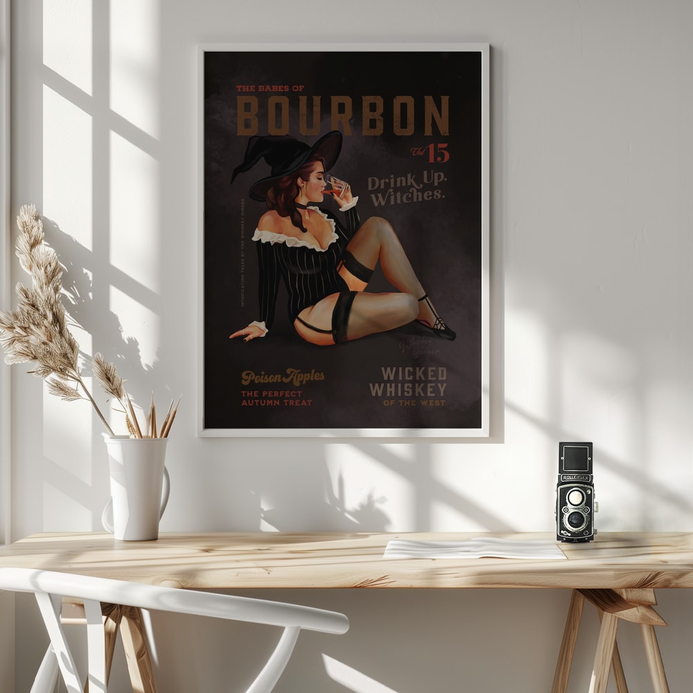 Babes of Bourbon October Halloween Witch Halloween Wall Art Print – Gothic Skull Halloween Poster