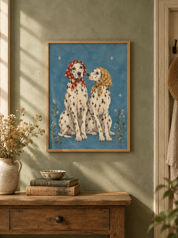 Dalmatian Dog Wall Art Print, Vintage Dog Painting, Cottagecore Animal Poster, Blue French Country Decor WALL IT ALL PRINTS