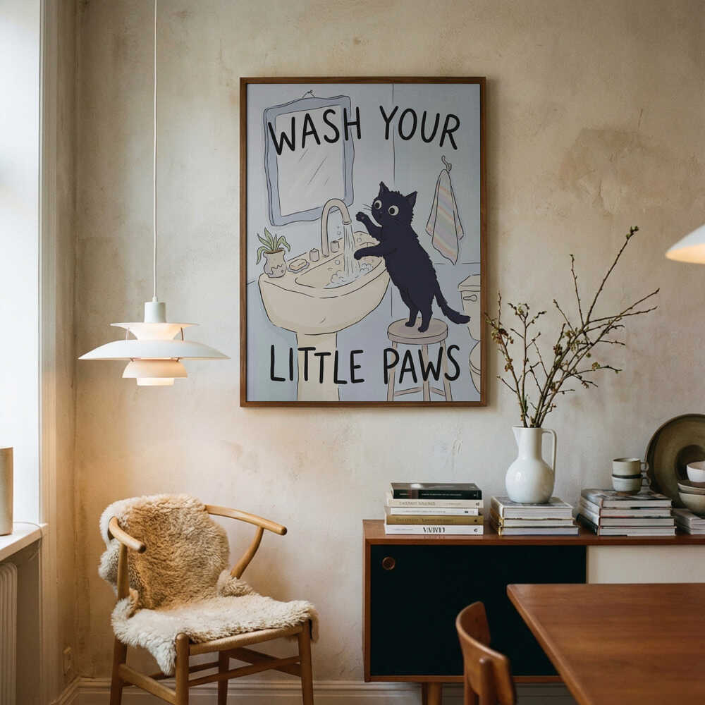 Wash Your Little Paws Art Print UK — Animal Dark Wall Art — Bathroom — Wall It All Prints
