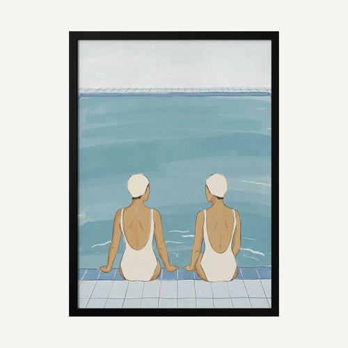 A Conversation By the Pool Art Print UK — Portrait Vibrant Wall Art — Living Room — Wall It All Prints