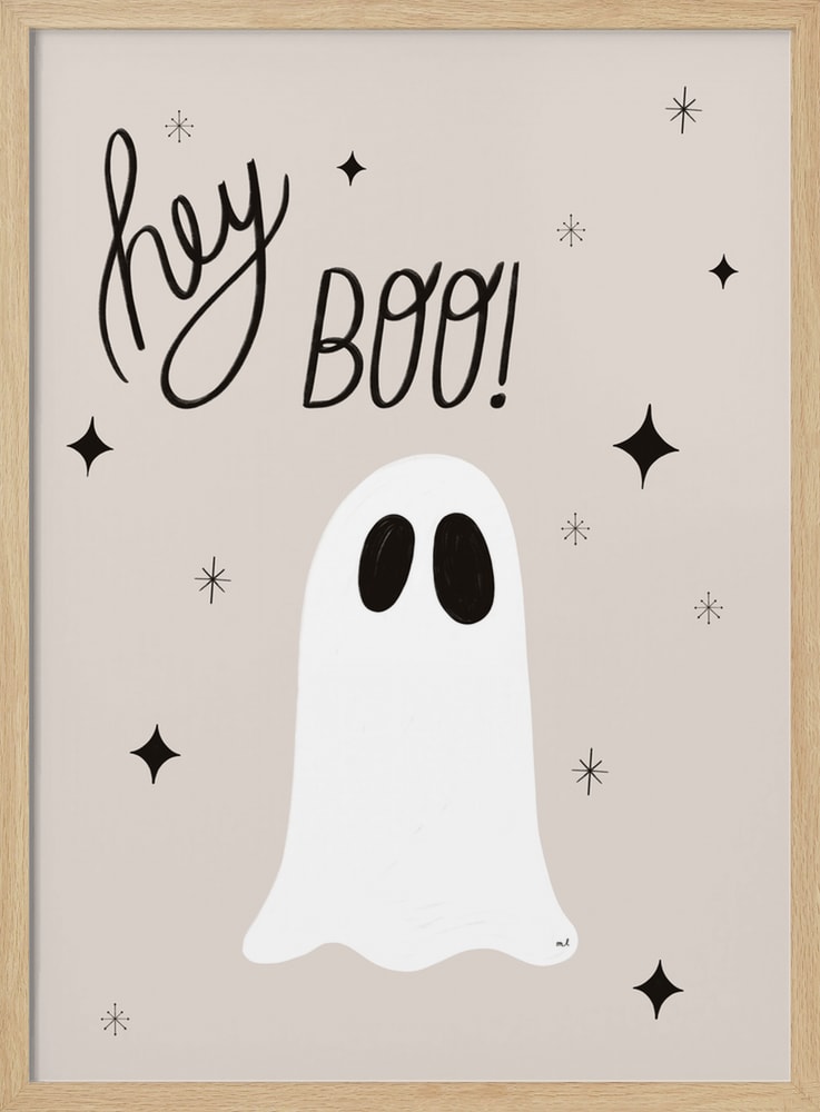 Hey Boo Ghost Halloween Wall Art Print – Cute Kawaii Halloween Poster