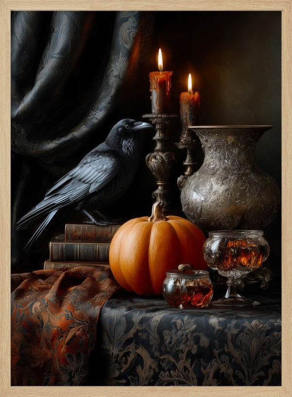 Dark Autumn Still Life Halloween Wall Art Print – Gothic Vintage Halloween Poster