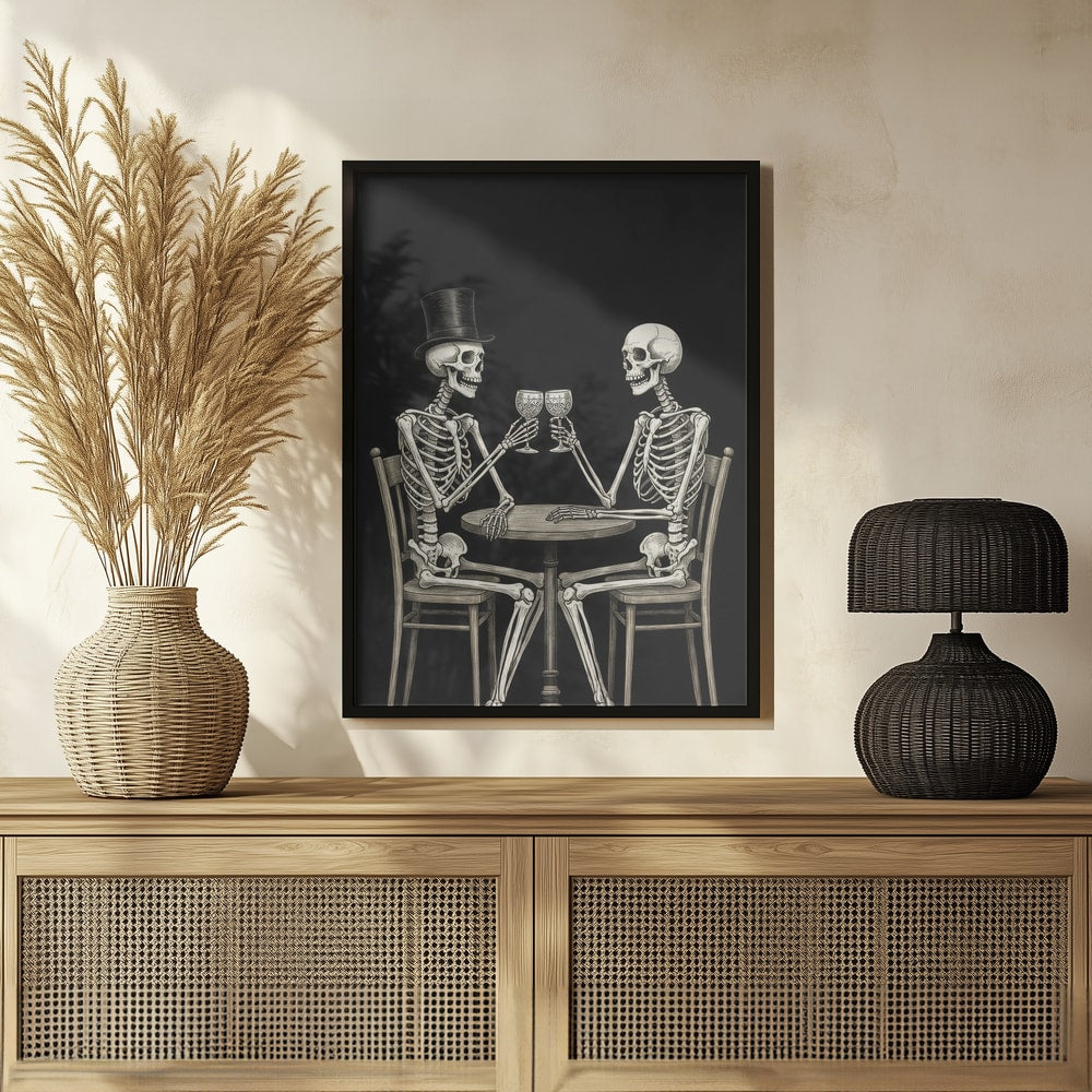Skeletons Eternal Toast Halloween Wall Art Print – Gothic Skull Halloween Poster