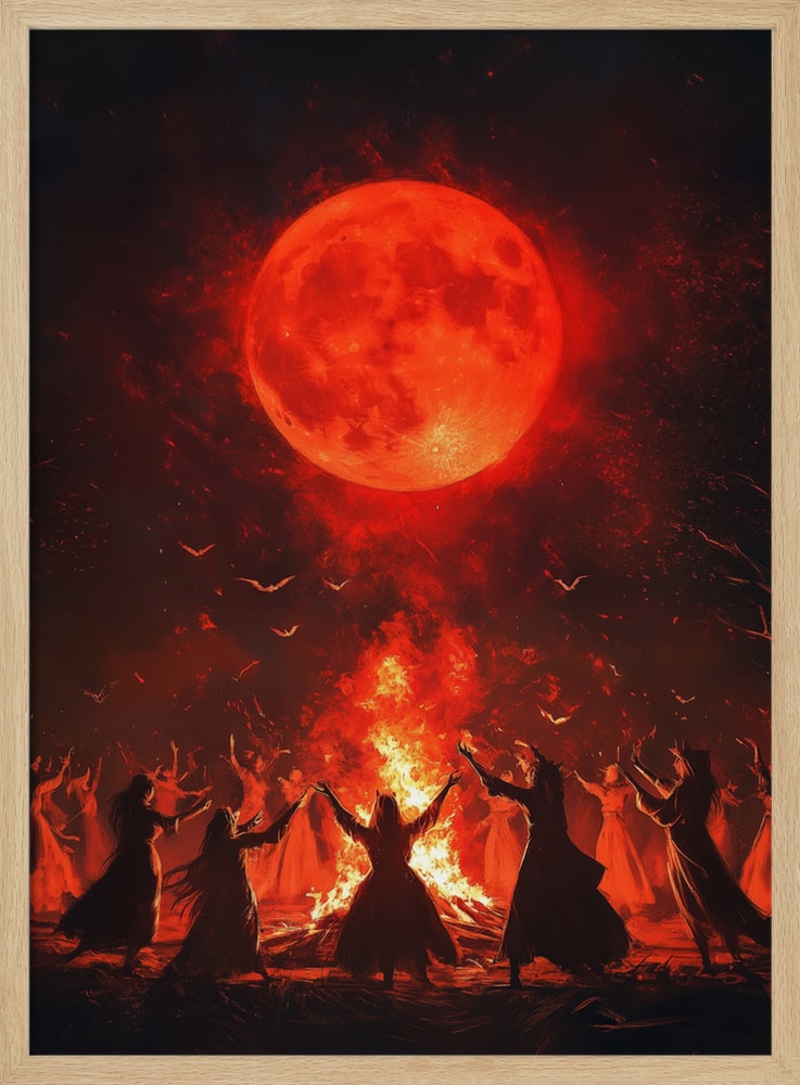 Red Moon Ritual Halloween Wall Art Print – Gothic Occult Halloween Poster