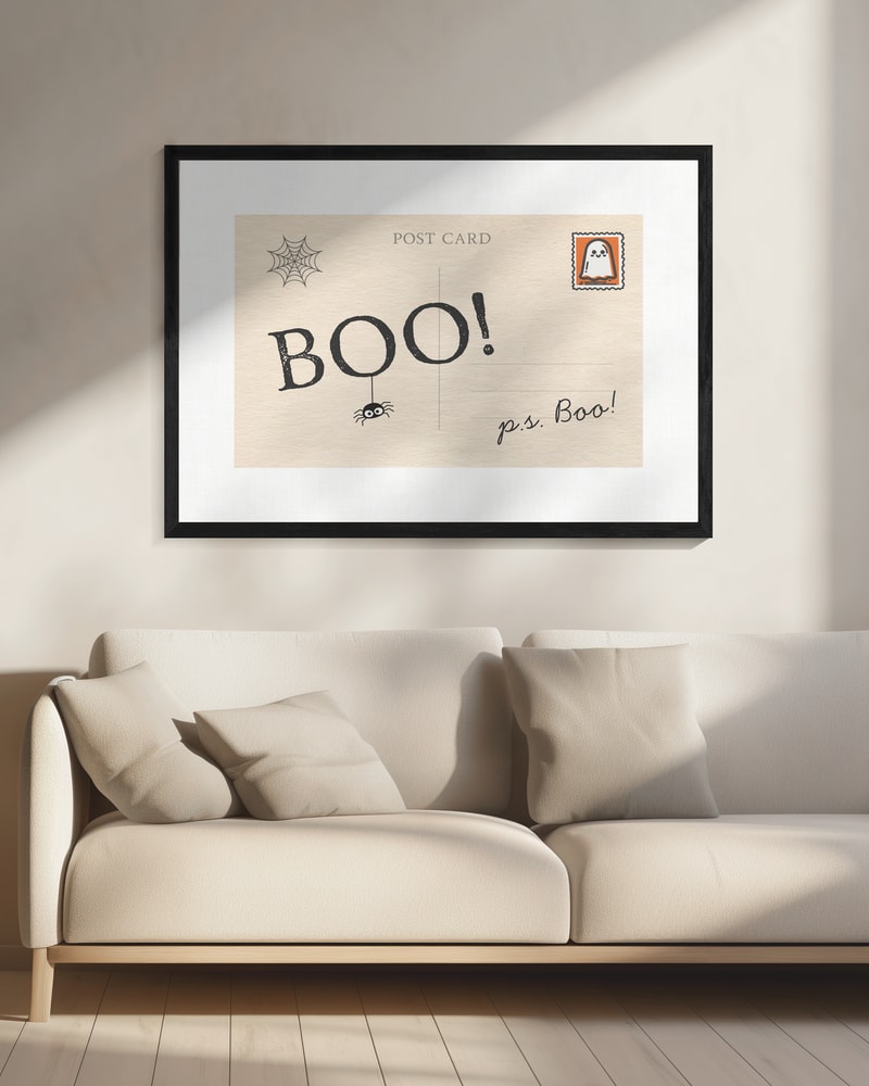 Halloween Boo Postcard Halloween Wall Art Print – Cute Kawaii Halloween Poster