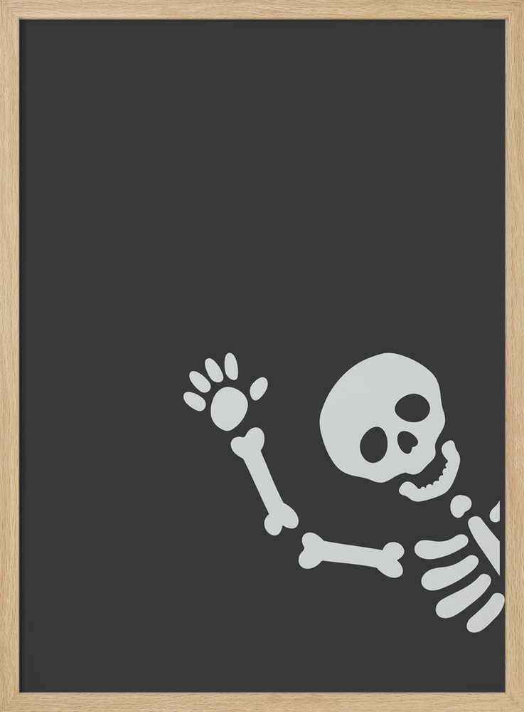 Waving Halloween Skeleton Halloween Wall Art Print – Cute Kawaii Halloween Poster