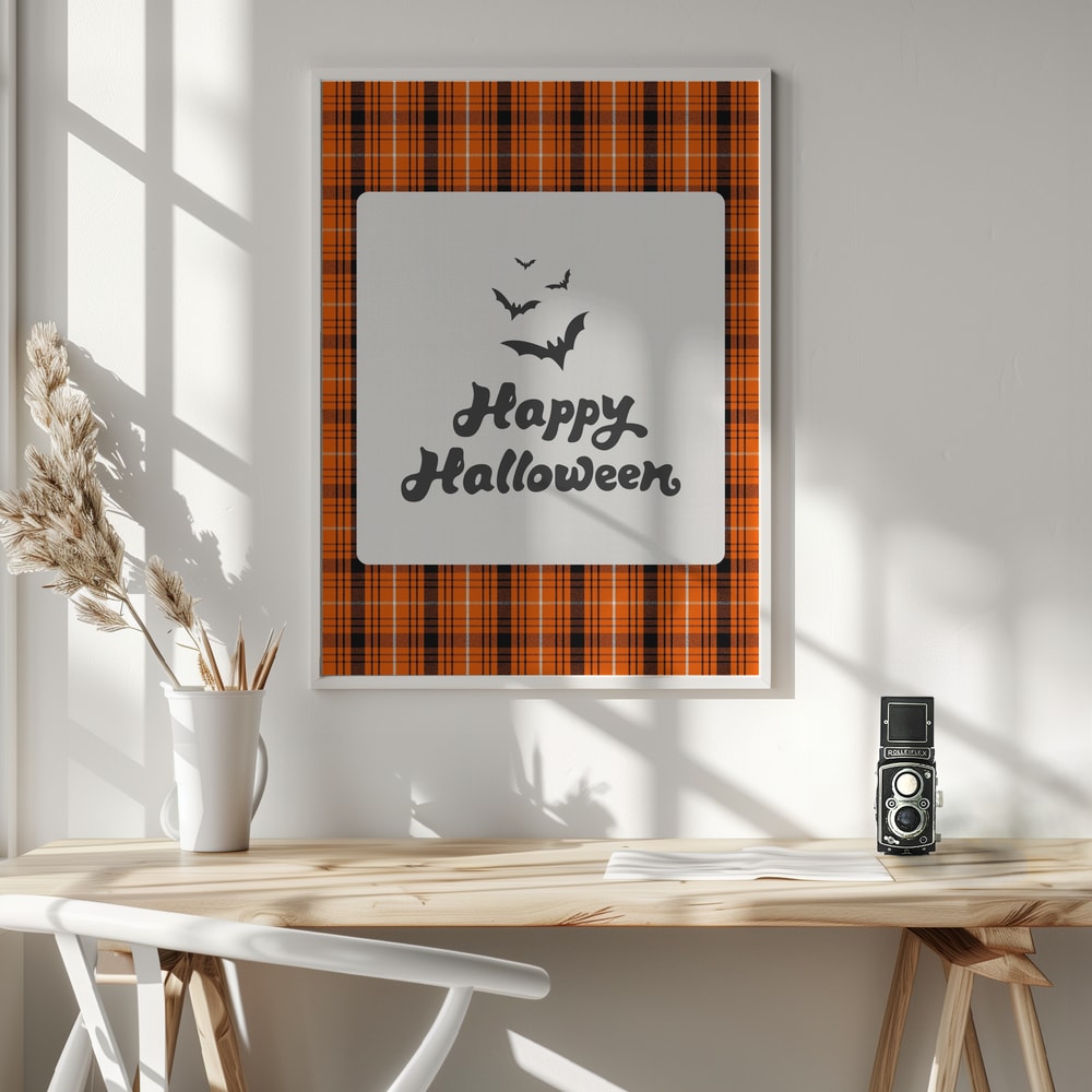 Happy Halloween Plaid Halloween Wall Art Print – Gothic Vintage Halloween Poster