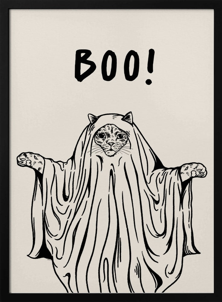 Cute Ghost Cat Halloween Wall Art Print – Cute Kawaii Halloween Poster