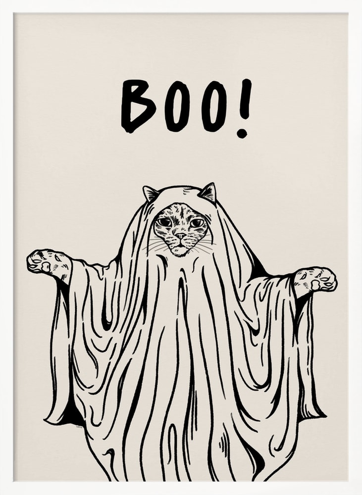 Cute Ghost Cat Halloween Wall Art Print – Cute Kawaii Halloween Poster