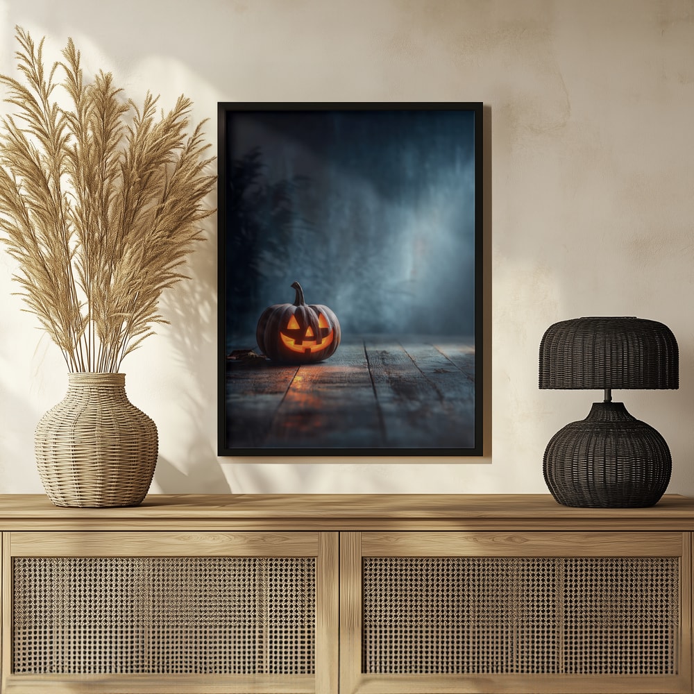Glowing Jack-O-Lantern Halloween Wall Art Print – Spooky Halloween Poster