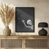 Waving Halloween Skeleton Halloween Wall Art Print – Cute Kawaii Halloween Poster