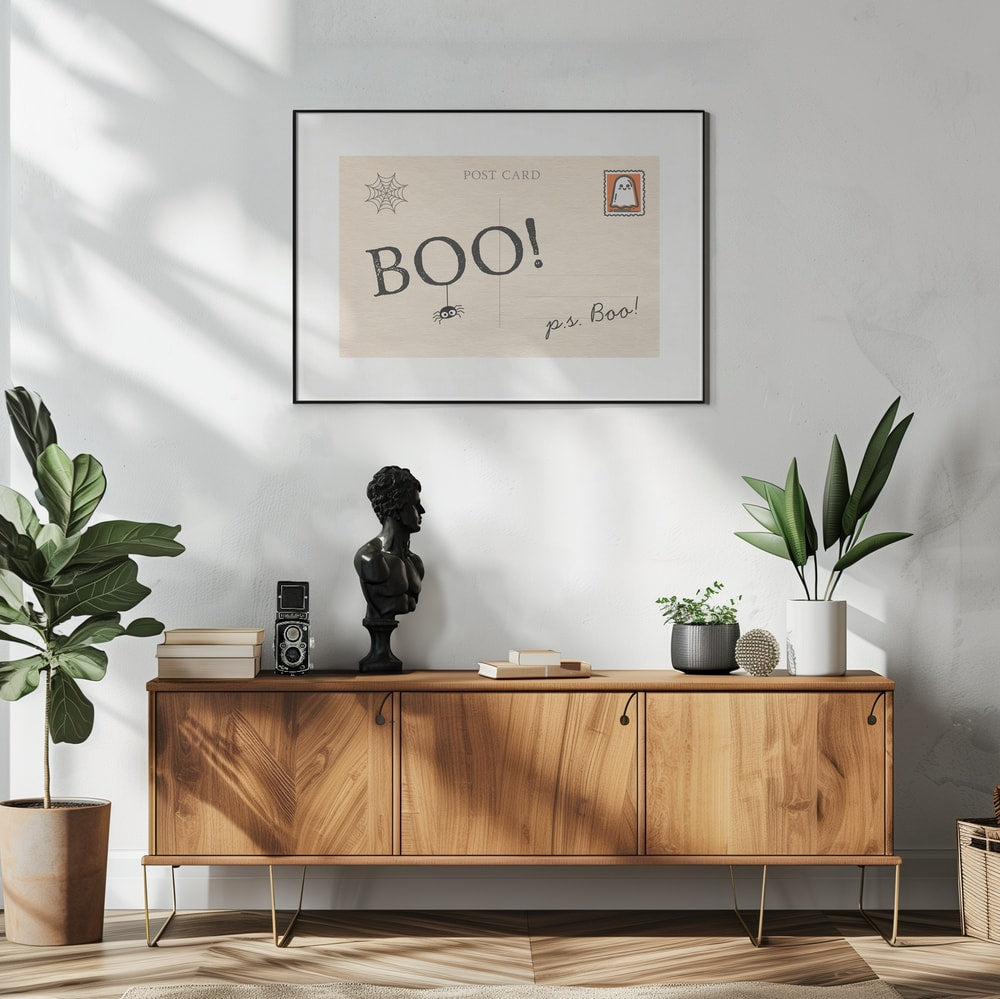 Halloween Boo Postcard Halloween Wall Art Print – Cute Kawaii Halloween Poster