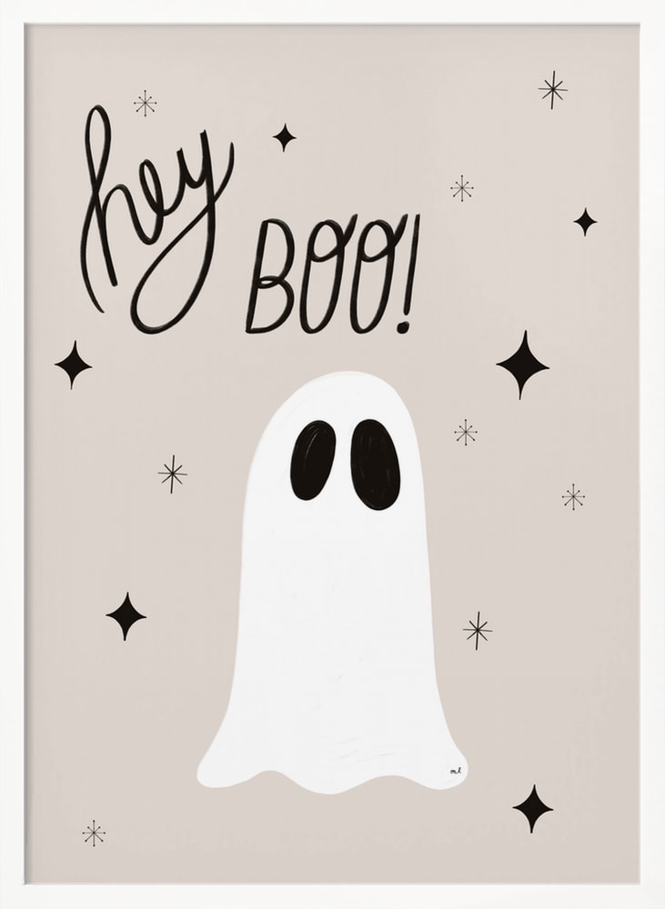 Hey Boo Ghost Halloween Wall Art Print – Cute Kawaii Halloween Poster
