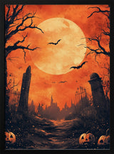 Haunted Graveyard Moon Halloween Wall Art Print – Gothic Vintage Halloween Poster