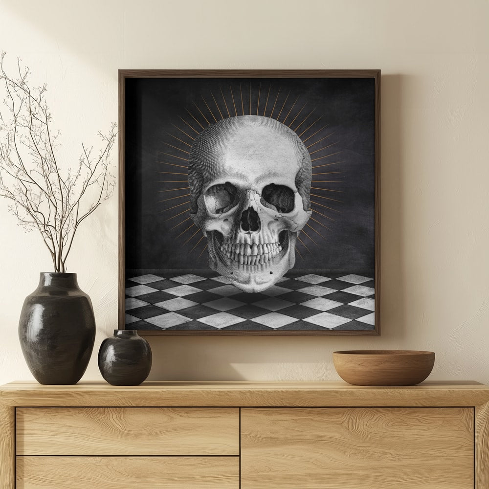 Vintage Skull Golden Halo Halloween Wall Art Print – Gothic Occult Halloween Poster
