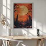 Haunted Graveyard Moon Halloween Wall Art Print – Gothic Vintage Halloween Poster