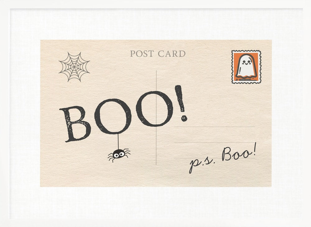 Halloween Boo Postcard Halloween Wall Art Print – Cute Kawaii Halloween Poster