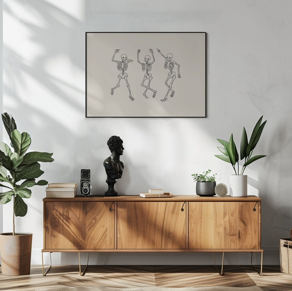 Dancing Skeletons Party Halloween Wall Art Print – Funny Halloween Poster