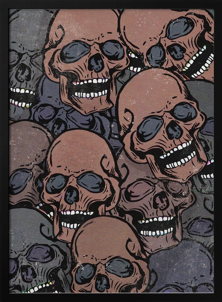 Pile Of Laughing Skulls Halloween Wall Art Print – Gothic Skull Halloween Poster