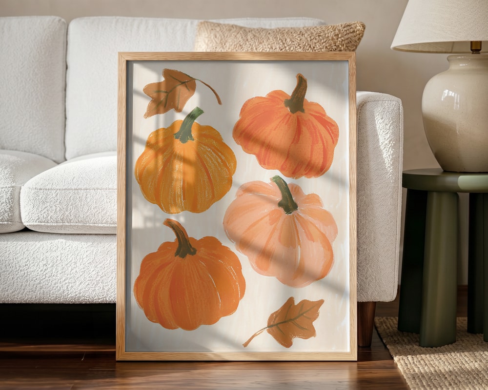 Painted Autumn Pumpkins Halloween Wall Art Print – Spooky Halloween Poster