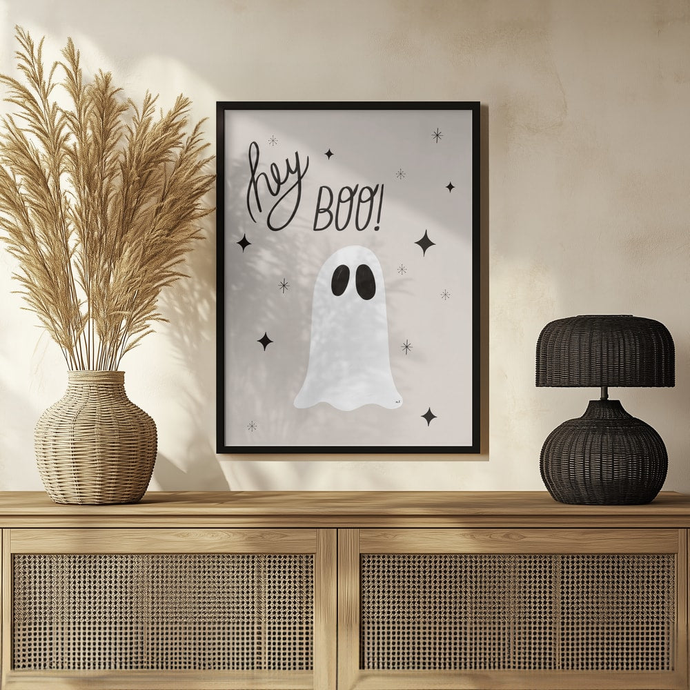 Hey Boo Ghost Halloween Wall Art Print – Cute Kawaii Halloween Poster