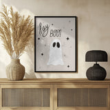 Hey Boo Ghost Halloween Wall Art Print – Cute Kawaii Halloween Poster