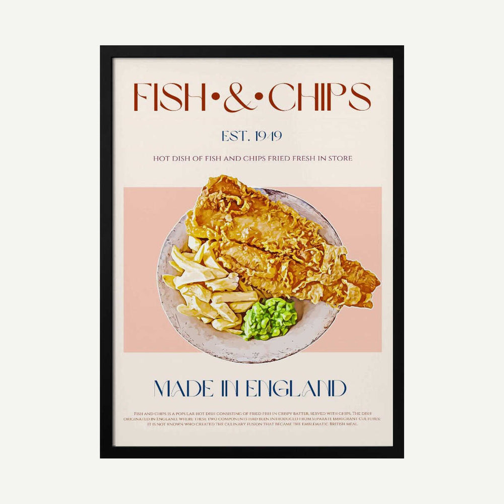 British Fish and Chips Art Print UK — Vintage Warm Wall Art — Kitchen — Wall It All Prints