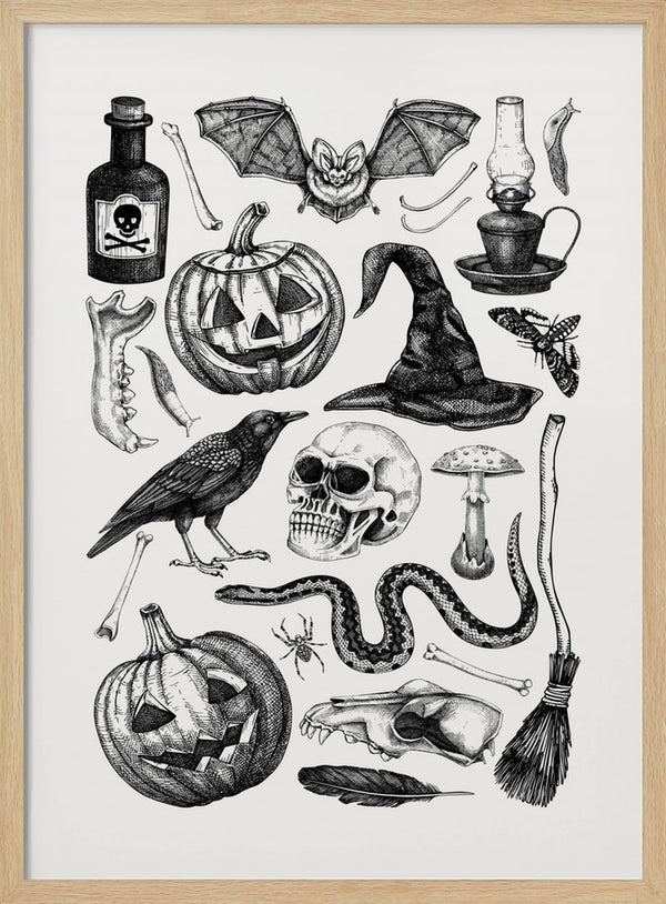 Spooky Halloween Illustration Halloween Wall Art Print – Gothic Occult Halloween Poster