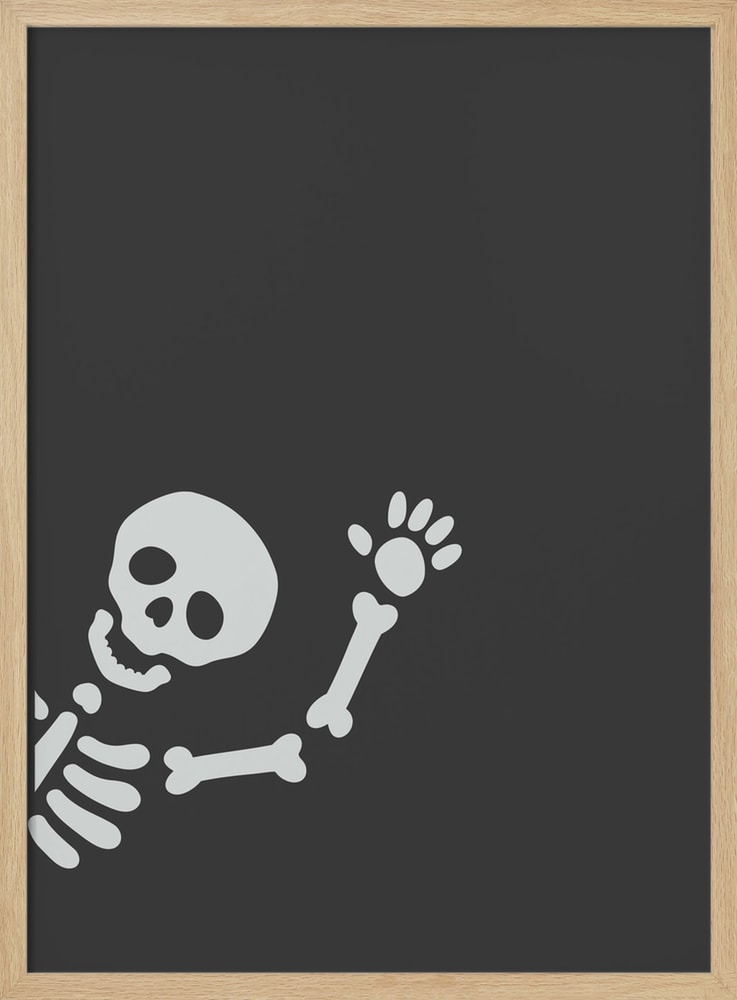 Friendly Waving Skeleton Halloween Wall Art Print – Cute Kawaii Halloween Poster