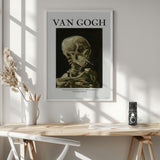 Head of a skeleton with a burning cigarette – Van Gogh Halloween Wall Art Print – Fine Art Halloween Poster
