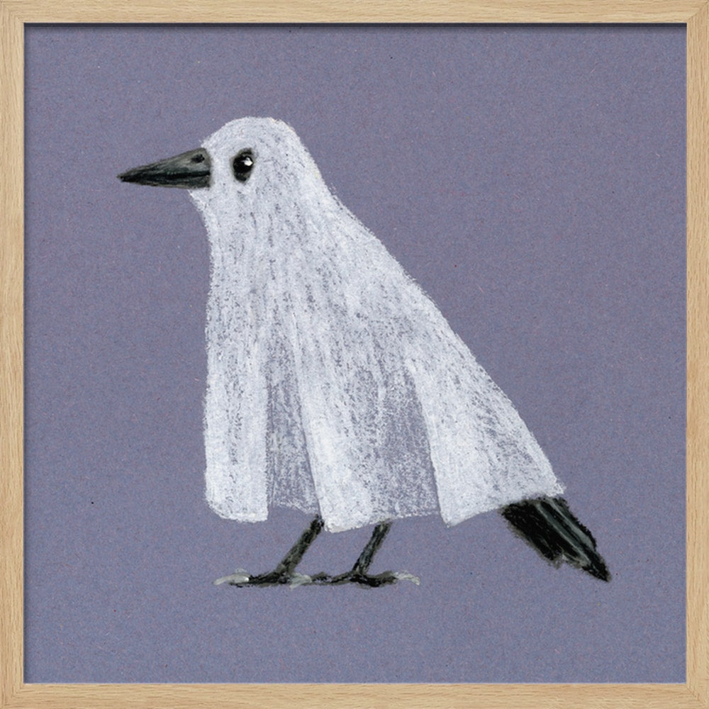 Funny Ghost Bird Halloween Wall Art Print – Cute Kawaii Halloween Poster