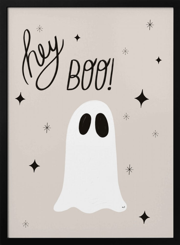 Hey Boo Ghost Halloween Wall Art Print – Cute Kawaii Halloween Poster