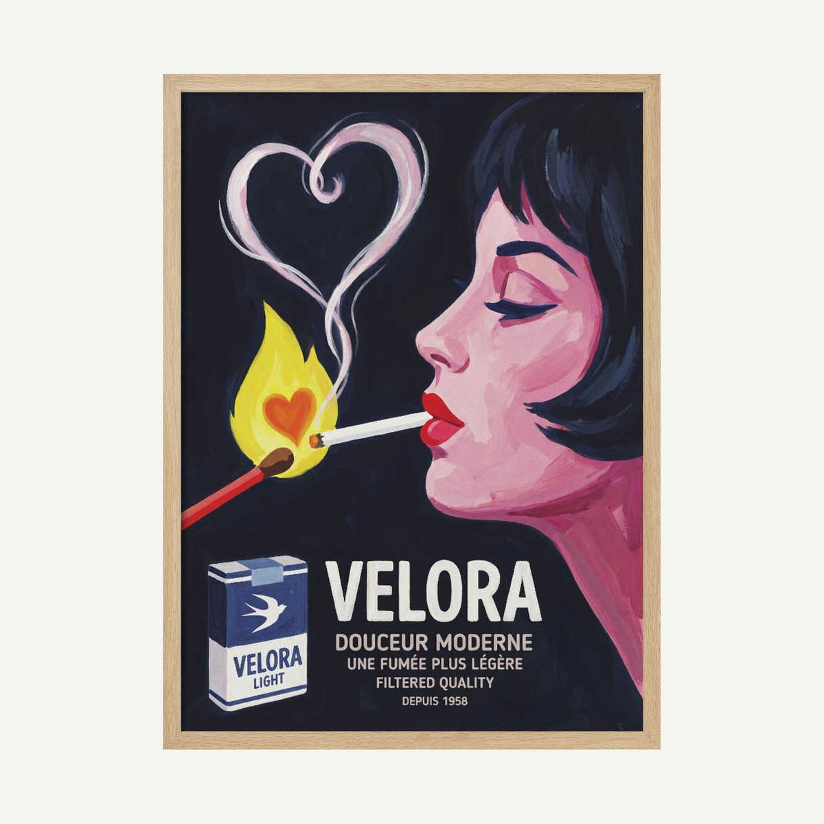Chic Woman Smoking Heart Art Print UK — Dark Moody Vibrant Wall Art — Living Room — Wall It All Prints