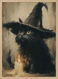 Curious Witch Cat Halloween Wall Art Print