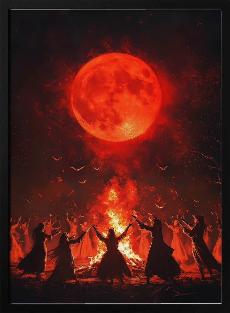 Red Moon Ritual Halloween Wall Art Print – Gothic Occult Halloween Poster