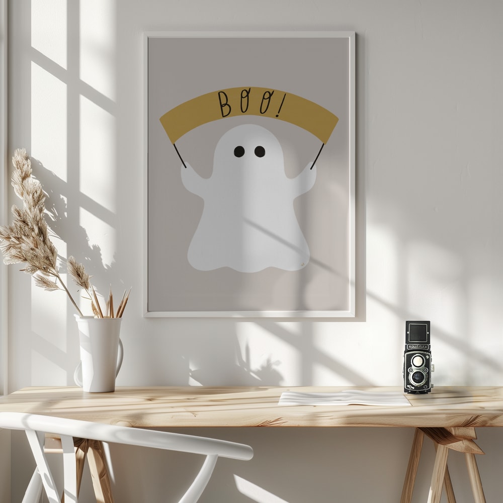 Halloween Boo Ghost Halloween Wall Art Print – Cute Kawaii Halloween Poster