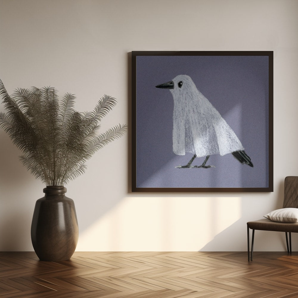 Funny Ghost Bird Halloween Wall Art Print – Cute Kawaii Halloween Poster