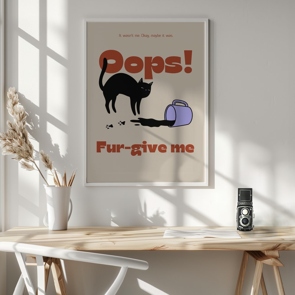 Oops Coffee Cat Halloween Wall Art Print – Funny Halloween Poster