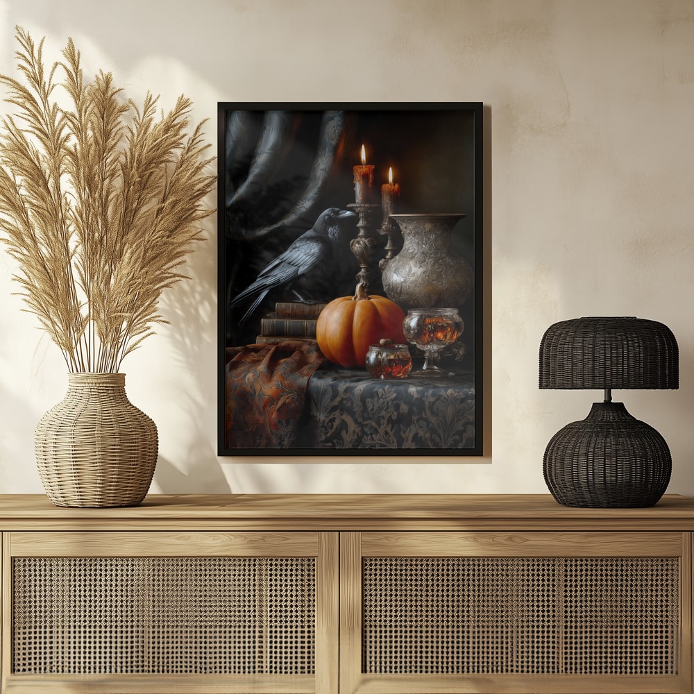 Dark Autumn Still Life Halloween Wall Art Print – Gothic Vintage Halloween Poster