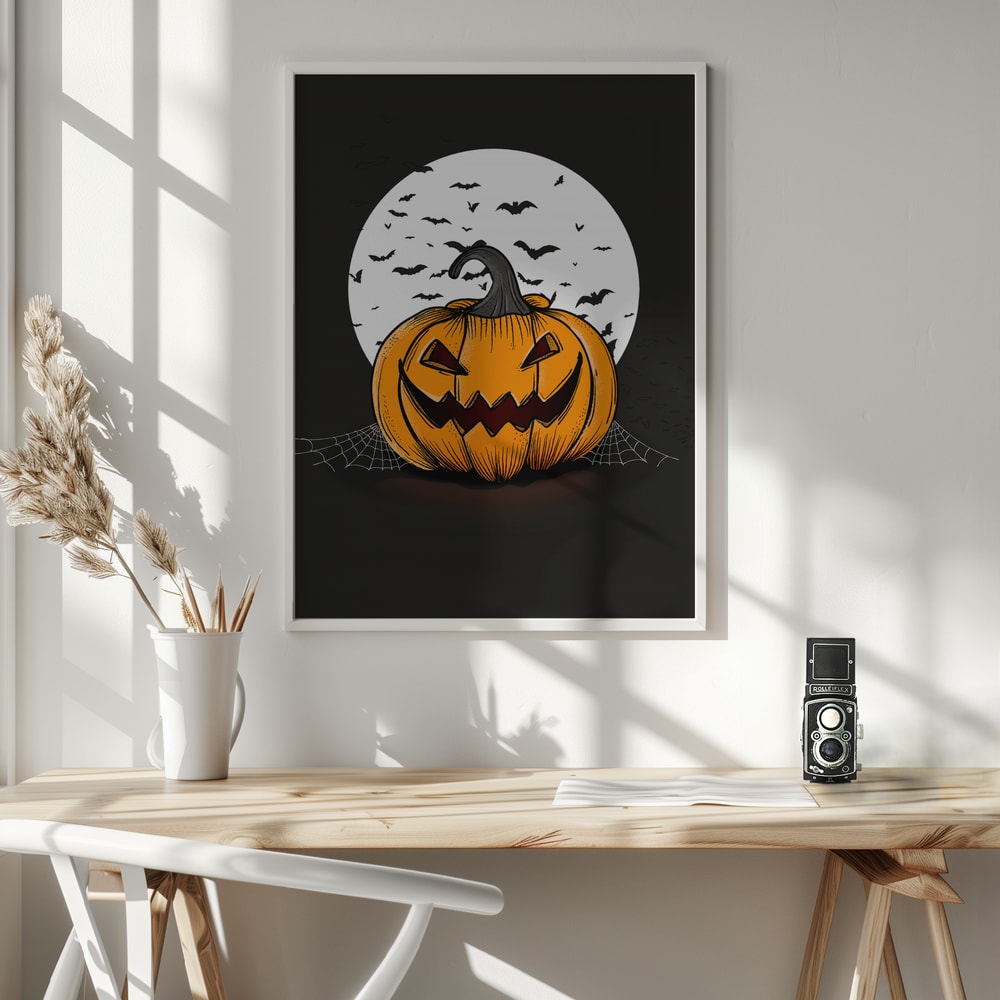 Moonlit Halloween Pumpkin Halloween Wall Art Print – Spooky Halloween Poster