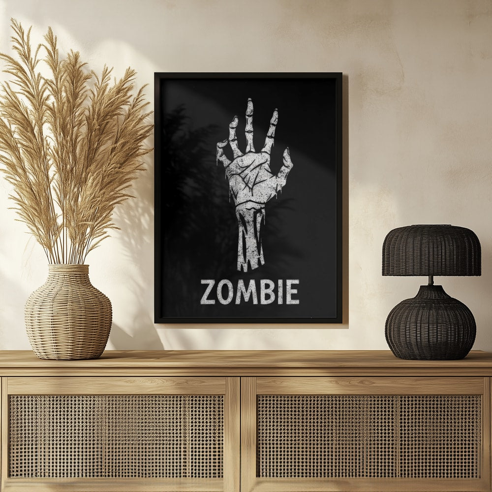 Zombie Reaching Hand Halloween Wall Art Print – Spooky Halloween Poster