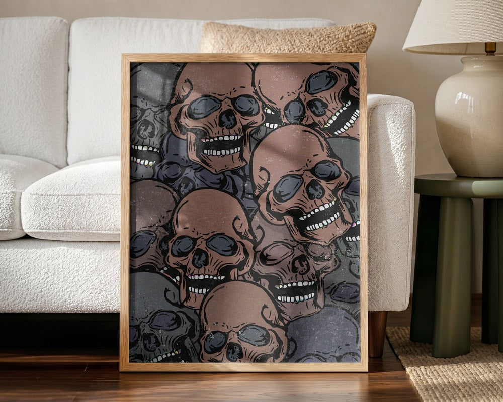 Pile Of Laughing Skulls Halloween Wall Art Print – Gothic Skull Halloween Poster
