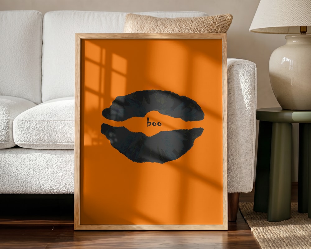 Halloween Boo Lips Halloween Wall Art Print – Cute Kawaii Halloween Poster