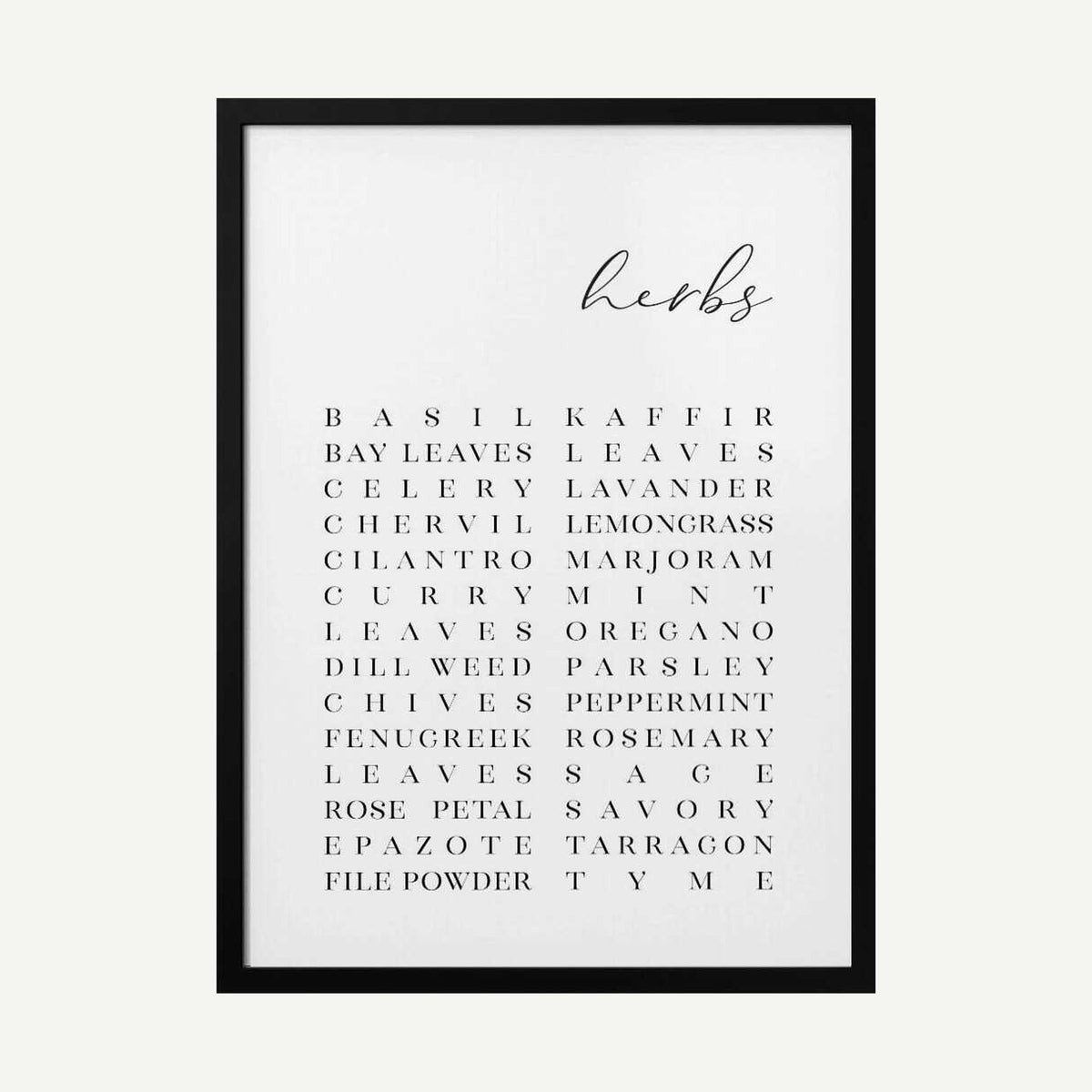 Elegant Herbs List Art Print UK — Abstract Vibrant Wall Art — Kitchen — Wall It All Prints