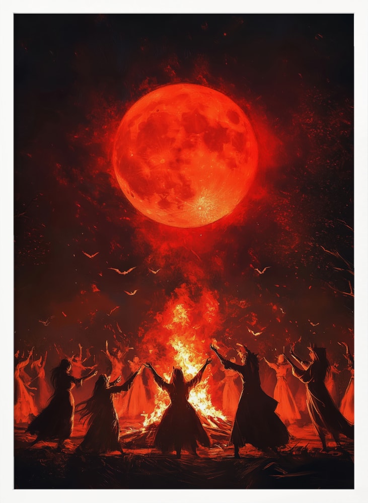 Red Moon Ritual Halloween Wall Art Print – Gothic Occult Halloween Poster